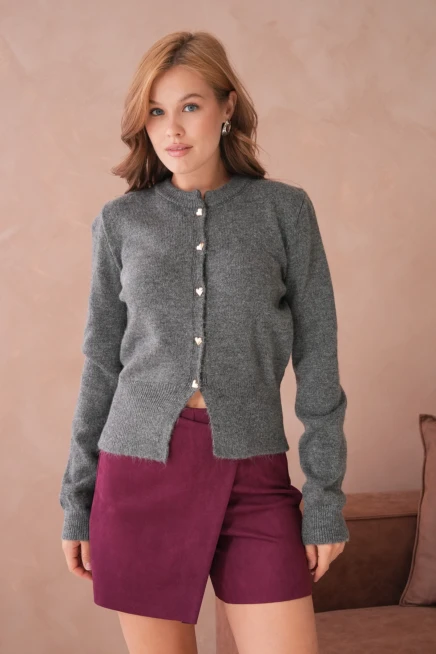 Kadın Bisiklet Yaka Düğme Detaylı Triko Hırka