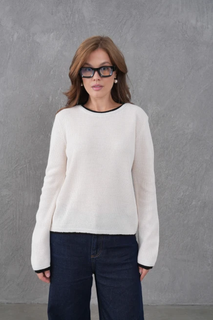 Kadın Bisiklet Yaka Garni Detay Triko Kazak