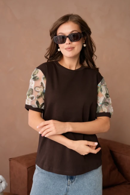 Tül Detaylı Basic T-Shirt