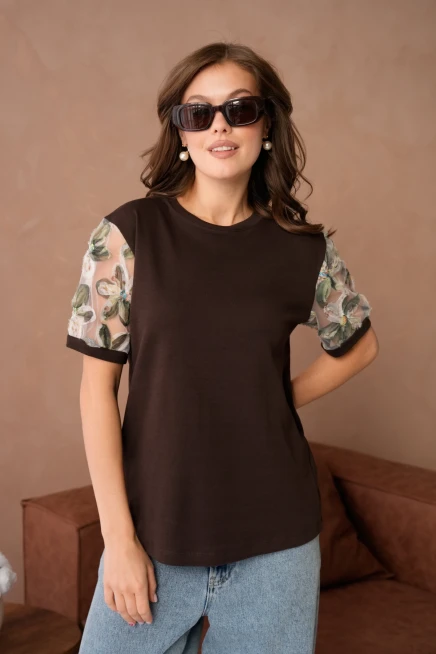 Tül Detaylı Basic T-Shirt