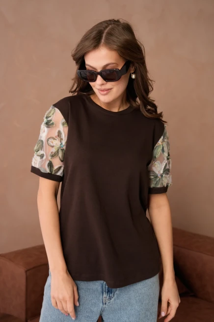 Tül Detaylı Basic T-Shirt