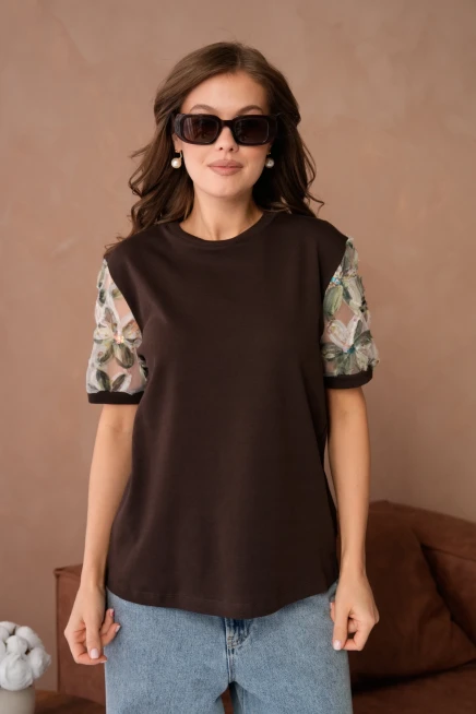 Tül Detaylı Basic T-Shirt