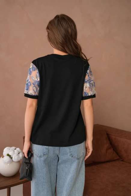 Tül Detaylı Basic T-Shirt