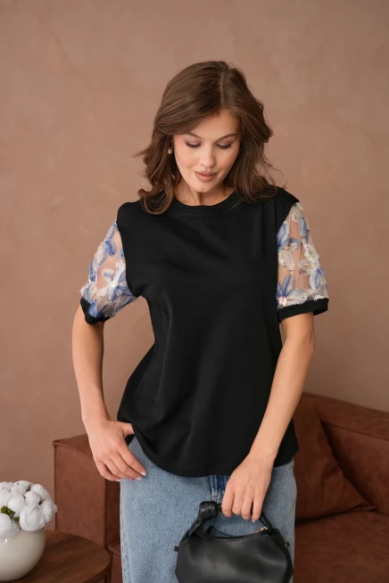 Tül Detaylı Basic T-Shirt