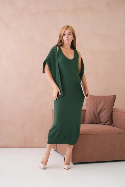 Kadın Geniş Yaka Örgü Detay İkili Triko Takım