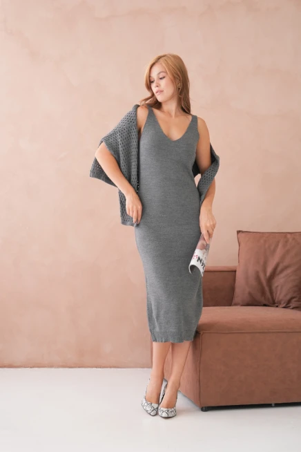 Kadın Geniş Yaka Örgü Detay İkili Triko Takım