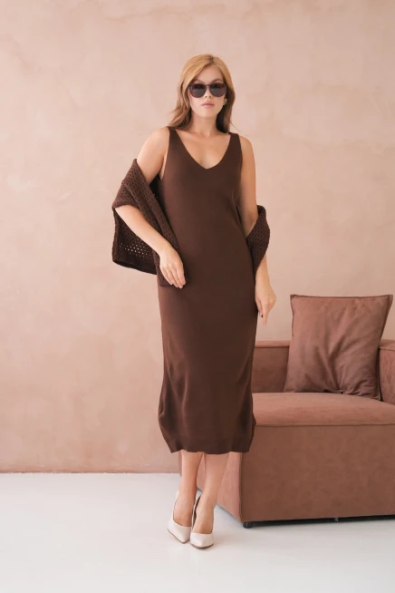 Kadın Geniş Yaka Örgü Detay İkili Triko Takım