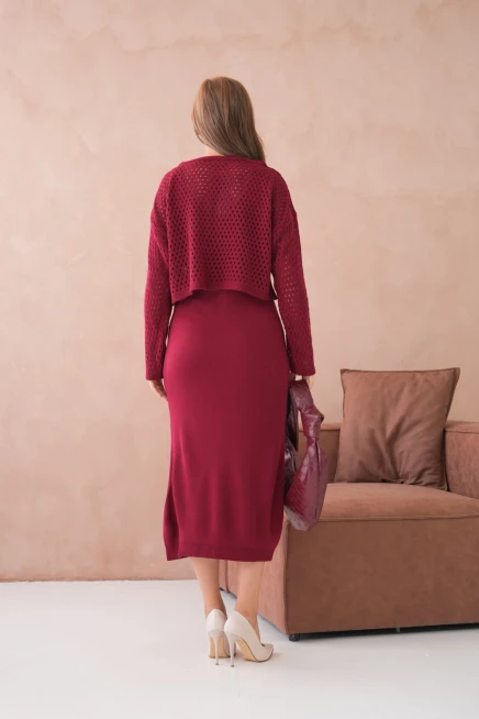 Kadın Geniş Yaka Örgü Detay İkili Triko Takım