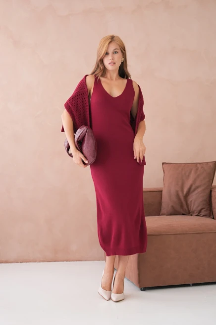 Kadın Geniş Yaka Örgü Detay İkili Triko Takım