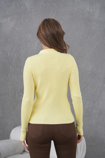 Kadın Polo Yak Agarni Dikişli Kaşkorse Triko Kazak