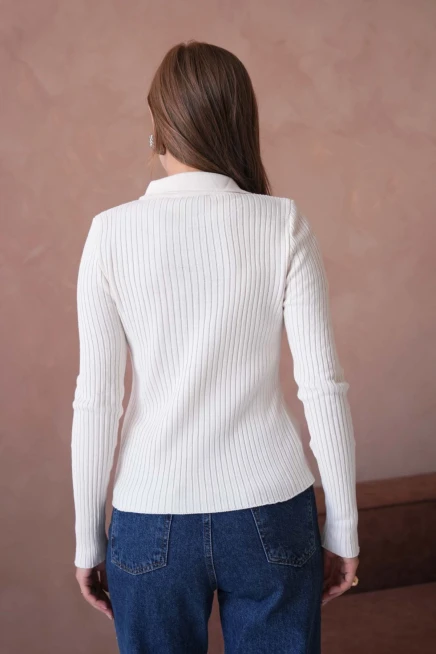 Kadın Polo Yaka Fermuar Detay Kaşkorse Triko Kazak