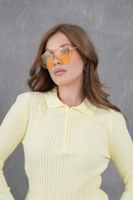 Kadın Polo Yaka Fermuar Detay Kaşkorse Triko Kazak