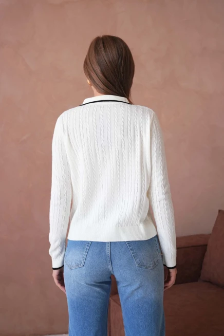 Kadın Polo Yaka Fermuar Detay Triko Kazak