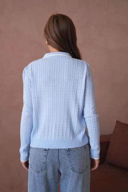 Kadın Polo Yaka Fermuar Detay Triko Kazak