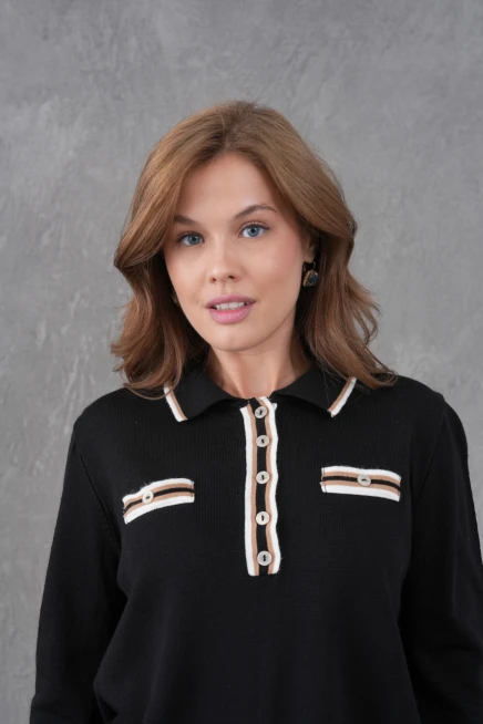 Kadın Polo Yaka Garni Detay Triko Kazak