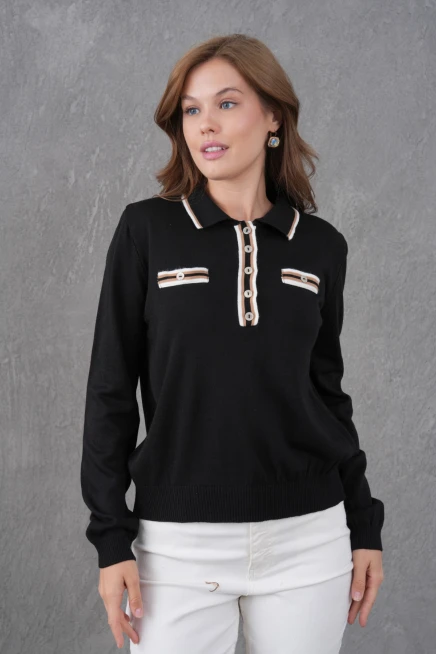 Kadın Polo Yaka Garni Detay Triko Kazak