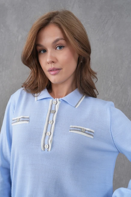 Kadın Polo Yaka Garni Detay Triko Kazak