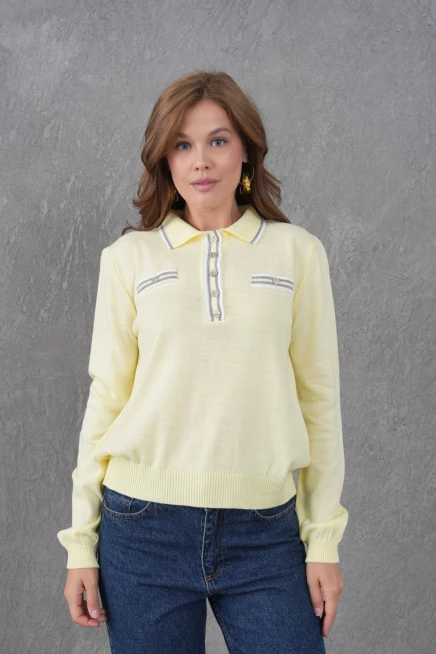 Kadın Polo Yaka Garni Detay Triko Kazak