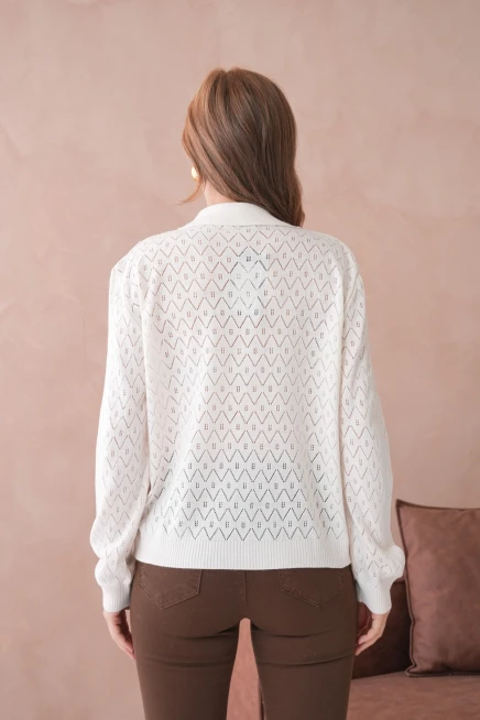 Kadın Polo Yaka Örgü Detay Oversize Triko Kazak