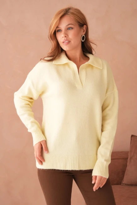 Kadın Polo Yaka Oversize Triko Kazak