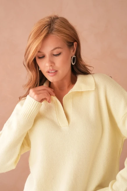 Kadın Polo Yaka Oversize Triko Kazak