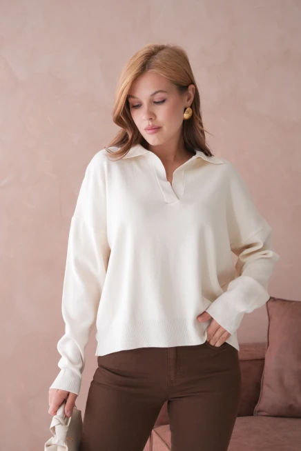 Kadın Polo Yaka Oversize Triko Kazak