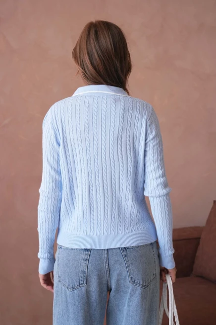 Kadın Polo Yaka Saç Örgü Triko Kazaak