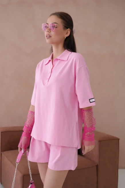 Kadın Polo Yaka T-Shirt-Şort Penye Takım