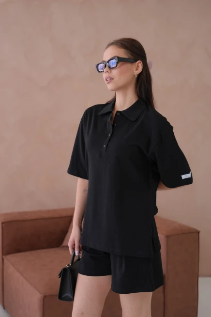 Kadın Polo Yaka T-Shirt-Şort Penye Takım