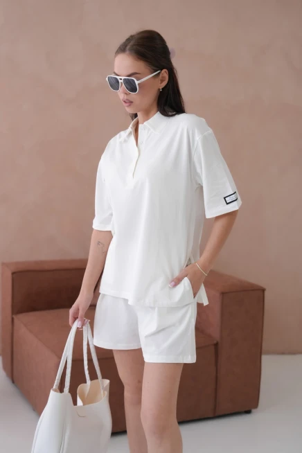 Kadın Polo Yaka T-Shirt-Şort Penye Takım