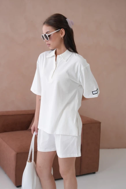Kadın Polo Yaka T-Shirt-Şort Penye Takım