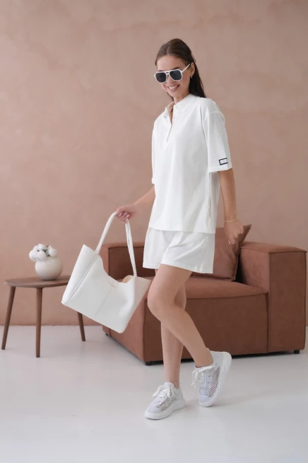 Kadın Polo Yaka T-Shirt-Şort Penye Takım