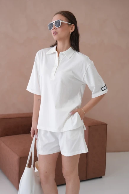Kadın Polo Yaka T-Shirt-Şort Penye Takım
