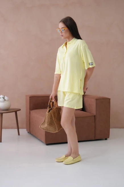 Kadın Polo Yaka T-Shirt-Şort Penye Takım