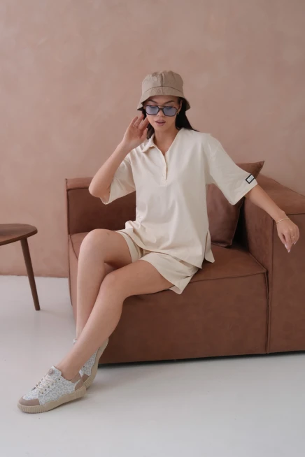 Kadın Polo Yaka T-Shirt-Şort Penye Takım