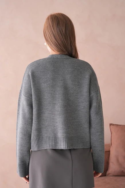 Kadın Polo Yakka Düğme Detay Oversize Triko Hırka