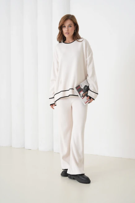 kadın taş bisiklet yaka oversize kazak pantolon triko alt-üst takım 12352