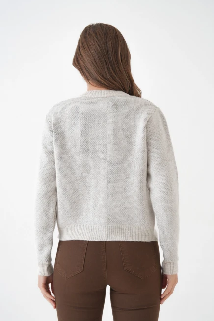 Kadın taş bisiklet yaka düğme detay desenli triko hırka 8605sw