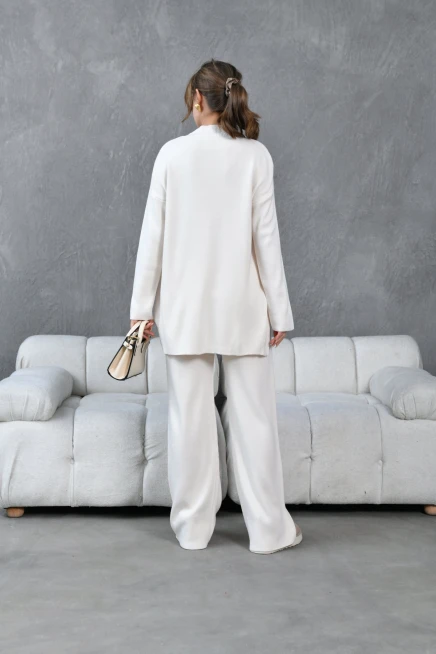 kadın taş dik yaka yırtmaçlı kazak pantolon triko alt-üst takım 10998