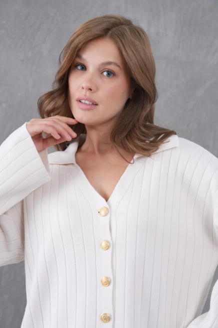 kadın taş kendinden dokulu düğmeli kazak pantolon triko alt-üst takım 12287