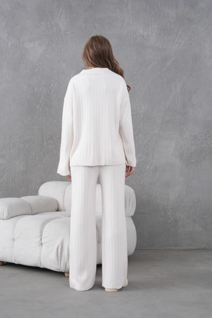 kadın taş kendinden dokulu düğmeli kazak pantolon triko alt-üst takım 12287