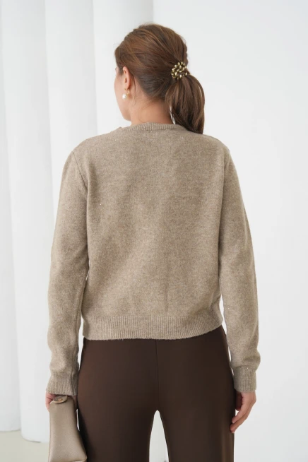 Kadın vizon bisiklet yaka düğme detay yumuşak dokulu triko hırka 8559