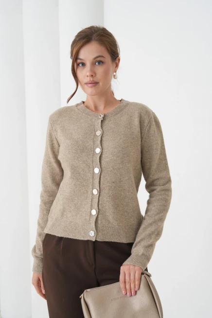 Kadın vizon bisiklet yaka düğme detay yumuşak dokulu triko hırka 8559