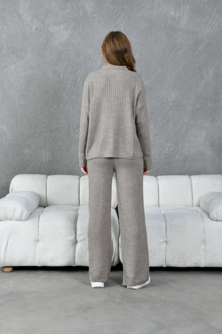 kadın vizon polo yaka oversize kazak pantolon triko alt-üst takım 10955