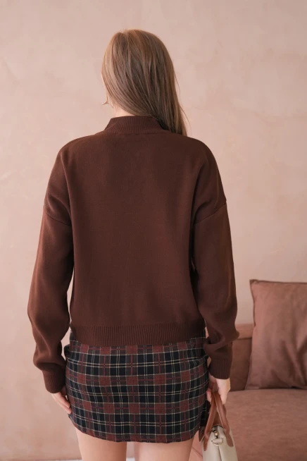 Kadın Yarım Balıkçı Yaka Fermuar Detay Oversize Triko Kazak