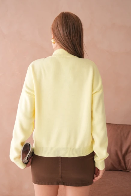 Kadın Yarım Balıkçı Yaka Fermuar Detay Oversize Triko Kazak