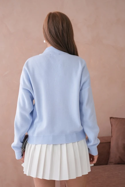 Kadın Yarım Balıkçı Yaka Fermuar Detay Oversize Triko Kazak