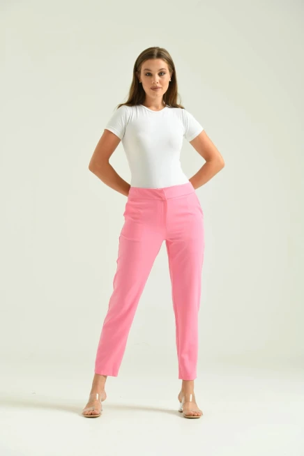 Kadın Pembe Basic Kumaş Pantolon