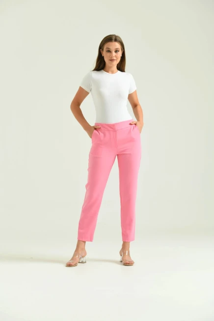 Kadın Pembe Basic Kumaş Pantolon