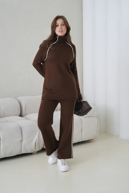 Kadın Balıkçı Yaka Kazak Pantolon İkili Triko Takım